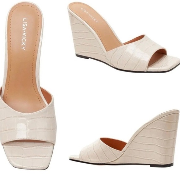 Lisa Vicky Adore Ecru Cream Faux Crocodile Snake Platform Wedges 11 - Picture 2 of 6